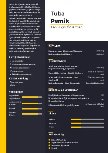Fen Bilgisi Öğretmeni CV Örnekleri cv indir
